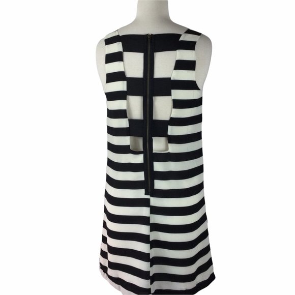 Monteau Black/White Striped Sheath Dress - Cutout Back, Small - Picture 5 of 6